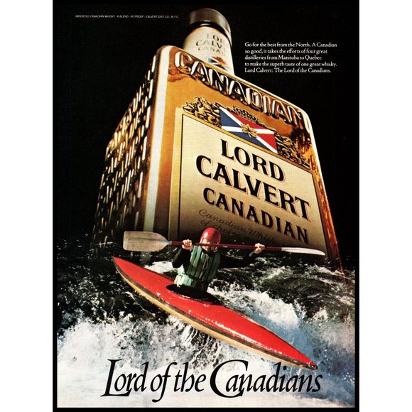 1982 Lord Calvert Canadian Whiskey Vintage Print Ad Kayak White Water Wall Art - Picture 2 of 2